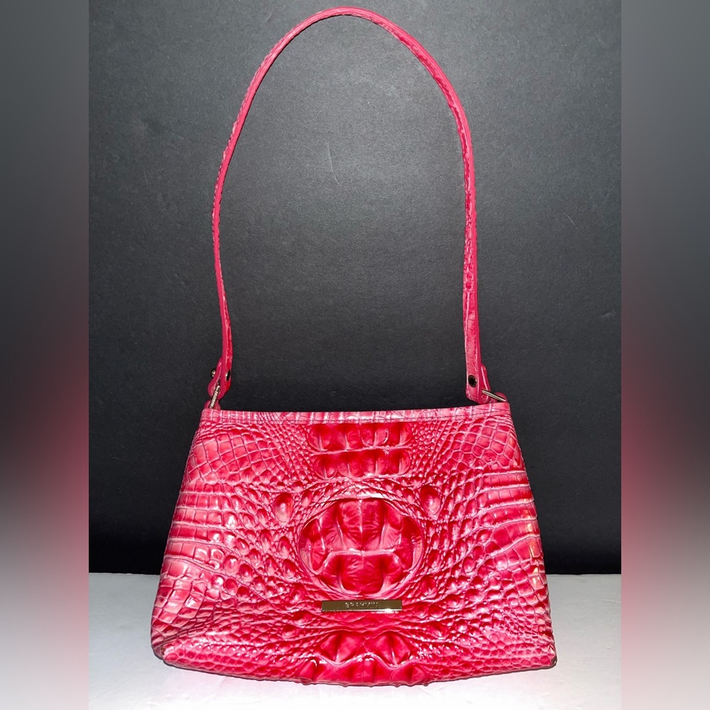 Brahmin Vibrant Pink Croc-Embossed Shoulder Bag